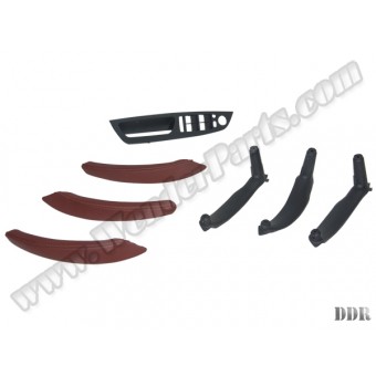 Kapı Tutamak Seti X5:E70+LCI X6:E71 Ön&Arka; Kahve-Kırmızı Deri Kaplamalı